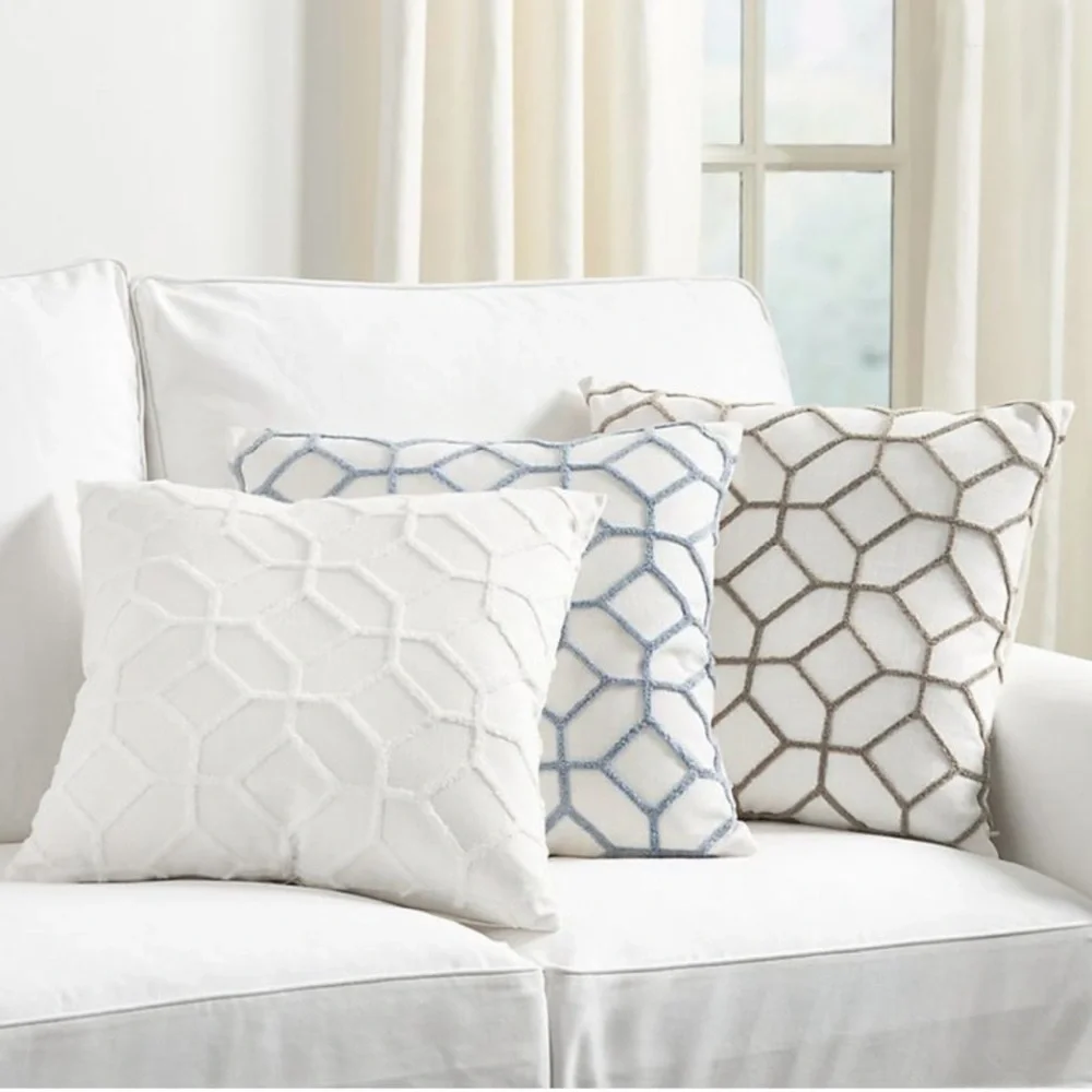 Ballard Design Inman Textured Trellis Pillow 20” Square Feather Insert Included